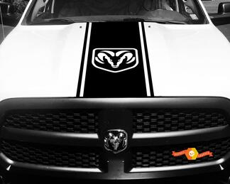 Calcomanía de vinilo Dodge Ram 1500 HOOD Ram Head Racing HEMI Stripe Stickers #47
