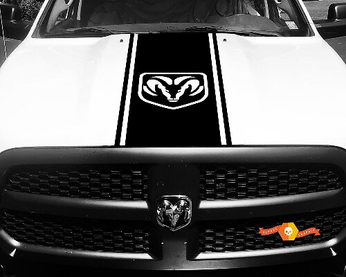 Calcomanía de vinilo Dodge Ram 1500 HOOD Ram Head Racing HEMI Stripe Stickers #47
