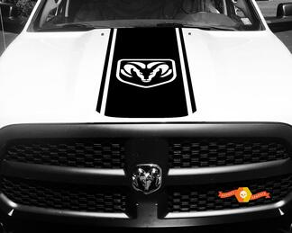 Calcomanía de vinilo Dodge Ram 1500 HOOD Ram Head Racing HEMI Stripe Stickers #49
