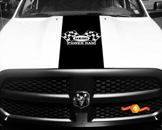 Calcomanía de Dodge Ram vinilo a cuadros bandera Hemi Power Ram Hood Racing Stripe pegatina #60
