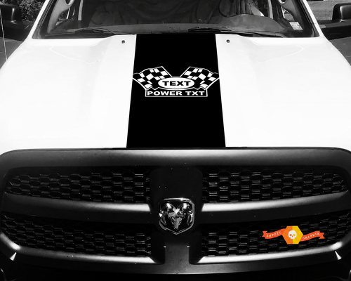 TEXT POWER TXT Checkered Flags Full Panel Capó Adhesivo de vinilo para Dodge Ram 1500