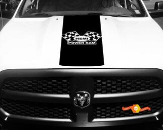Calcomanía de Dodge Ram vinilo a cuadros bandera Hemi Power Ram Hood Racing Stripe pegatina #61
