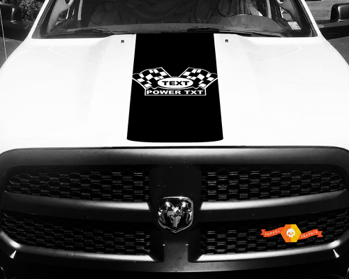 TEXT POWER TXT Checkered Flags Rounded Panel Capó Adhesivo de vinilo para Dodge Ram 1500