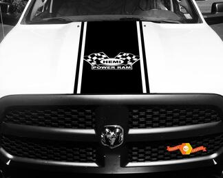 Calcomanía de Dodge Ram vinilo a cuadros bandera Hemi Power Ram Hood Racing Stripe pegatina #62
