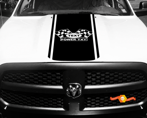 TEXT POWER TXT Checkered Flags Rounded Pinstripe Panel Capó Adhesivo de vinilo para Dodge Ram 1500