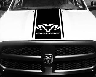 Calcomanía de vinilo Dodge Ram 1500 HOOD Ram Head Racing HEMI Stripe Stickers #67
