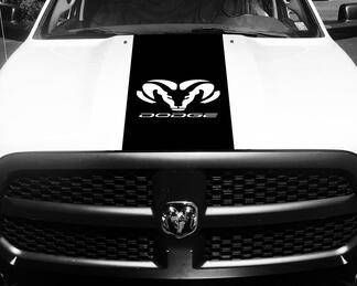 Calcomanía de vinilo Dodge Ram 1500 HOOD Ram Head Racing HEMI Stripe Stickers #68
