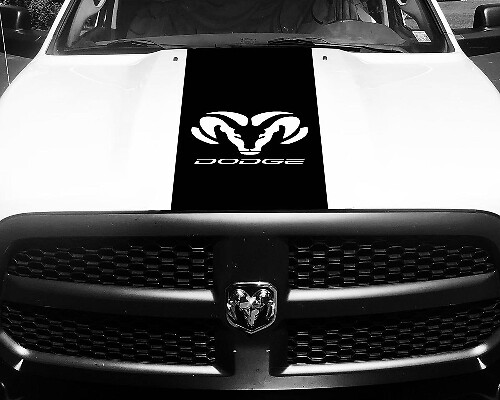 Calcomanía de vinilo Dodge Ram 1500 HOOD Ram Head Racing HEMI Stripe Stickers #68
