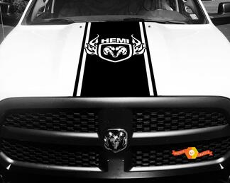 1500 2500 Ram Vinilo Racing Stripe Hood Calcomanía Flaming Ram Hemi Sticker #70
