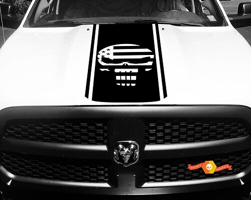 1500 2500 3500 Ram Truck Punisher bandera americana vinilo Racing Stripe Hood calcomanía pegatina #89
