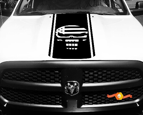 1500 2500 3500 Ram Truck Punisher bandera americana vinilo Racing Stripe Hood calcomanía pegatina #89
