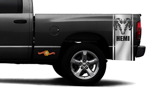 DODGE RAM 1500 VINILO CALCOMANÍA raya lateral de la cama carreras CROMO pegatina DODGE Hemi #93
