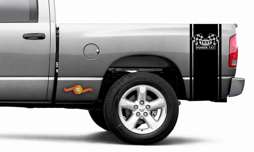 TEXT POWER TXT Checkered Flags Bed Band Pair Lateral de caja Adhesivo de vinilo para Dodge Ram 1500
