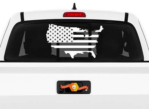 Vinilo adhesivo para ventana trasera con contorno del mapa de EE. UU. y bandera americana para camiones