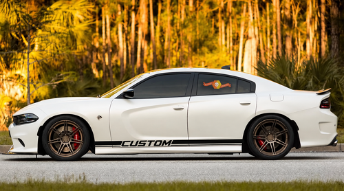CUSTOM Twin Pinstripe Rocker Band Pair Faldón lateral Adhesivo de vinilo para Dodge Charger 2011-2019