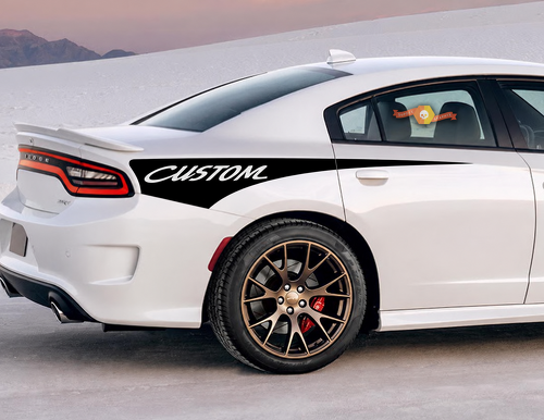 CUSTOM Cursive Quarter Wedge Pair Guardabarros trasero Adhesivo de vinilo para Dodge Charger 2011-2019