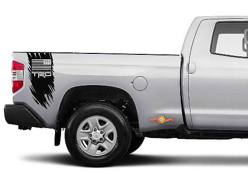 Calcomanía de vinilo estilo desgastado con bandera de EE. UU. de TRD para la puerta de la caja de Toyota Tacoma