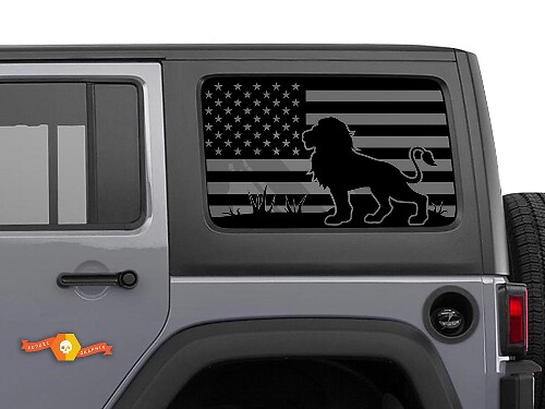 Kit de vinilos con calcomanías para ventana lateral trasera con león y bandera de EE. UU. para techo rígido Jeep Wrangler