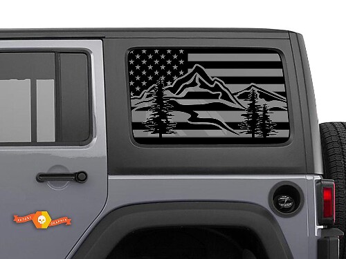Calcomanía de vinilo para parabrisas de montañas con bandera de EE. UU. para Jeep Toyota Dodge