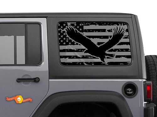 Par de vinilos adhesivos para ventana trasera lateral con águila y bandera de EE.UU. para Jeep Wrangler Hardtop