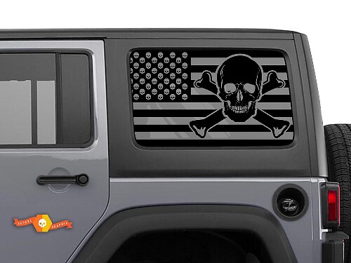 Pegatina calavera con bandera de EE.UU. y huesos cruzados para parabrisas para Jeep Wrangler Rubicon Hardtop JKU JLU 2007-2019 o Tacoma 4Runner Tundra Charger Challenger