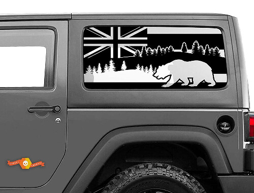 Pegatina de vinilo con bandera de Hawái y oso para ventana lateral de Jeep Wrangler 2007-2019