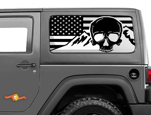 Calcomanía adhesiva para parabrisas de calavera con bandera de EEUU y montañas para Jeep Wrangler Rubicon Hardtop JKU JLU 2007-2019 o Tacoma 4Runner Tundra Charger Challenger
