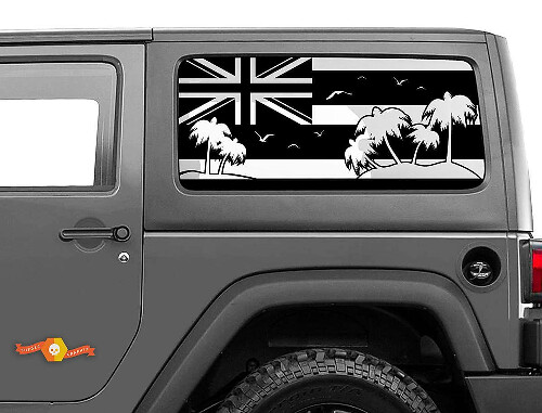 Pegatina adhesiva de vinilo para ventana lateral de palmeras con bandera de Hawái para Jeep Wrangler 2007-2019