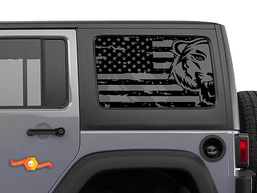 Bandera americana con ventana lateral de tigre Jeep Wrangler Rubicon Hardtop Calcomanía adhesiva
