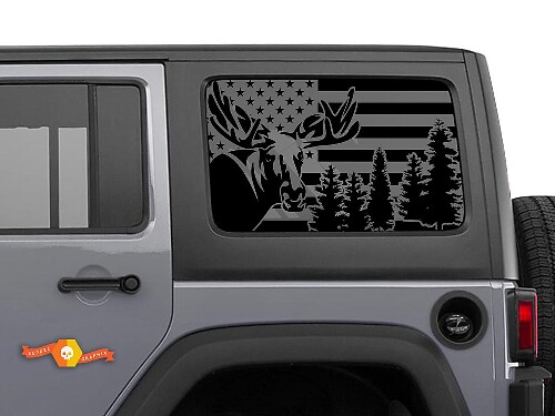 Pegatina adhesiva para parabrisas con bandera de EE. UU. y alce del bosque para Jeep Wrangler Rubicon Hardtop JKU JLU 2007-2019 o Tacoma 4Runner Tundra Charger Challenger