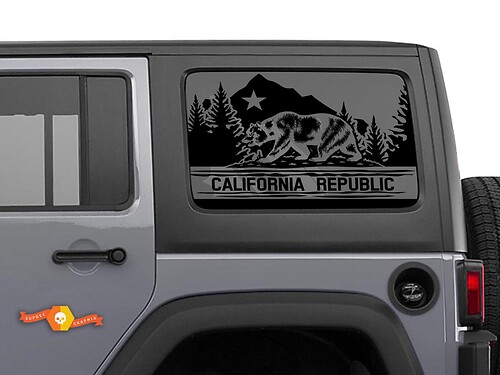 Calcomanías de ventana lateral de California Republic Bear Forest para Jeep Wrangler Rubicon Hardtop
