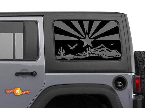 Pegatina de vinilo para ventana lateral con escena desértica y bandera de Arizona para Jeep Wrangler