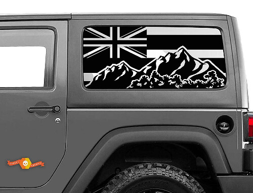 Pegatina de vinilo para ventana lateral con la bandera de Hawái y montañas para Jeep Wrangler 2007-2020