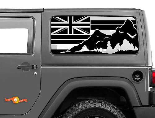 Calcomanía Vinilo para Ventana Lateral con Montañas Grandes de la Bandera de Hawái para Jeep Wrangler 2007-2019