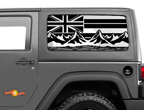 Pegatina Vinilo para Ventana Lateral con Montañas de la Bandera de Hawaii para Jeep Wrangler 2007-2019