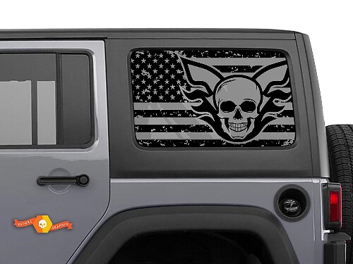 Pegatina adhesiva de calavera con bandera de EE.UU. para parabrisas destruido para Jeep Wrangler Rubicon Hardtop JKU JLU 2007-2019 o Tacoma 4Runner Tundra Charger Challenger