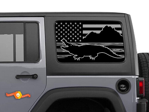 Calcomanía para ventana con techo rígido de Jeep Wrangler Rubicon con bandera de EE. UU.
