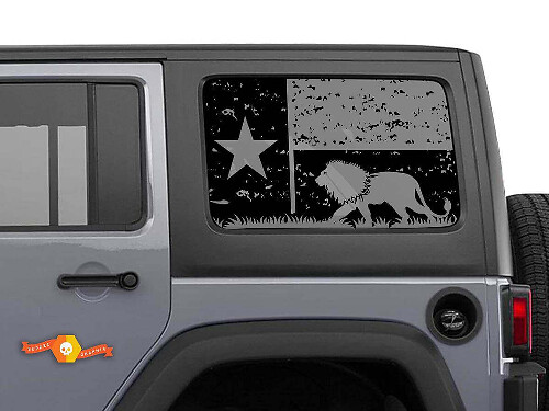Adhesivo Vinilo para Ventana Lateral de León con Bandera de Texas Desgastada para Jeep Wrangler 2007-2019