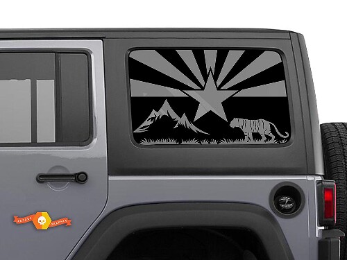Jeep Wrangler Rubicon Hardtop Flag Arizona Mountains Tiger Wilderness Parabrisas Pegatina Calcomanía JKU JLU 2007-2019 o Tacoma 4Runner Tundra Suba Charger Challenger - 58
