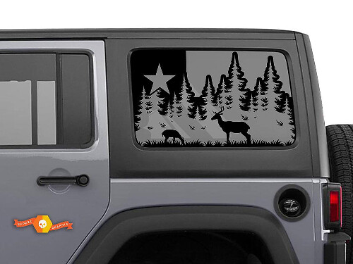 Calcomanía con bandera de Texas de ciervos y bosques para diseño de ventana trasera de Jeep Wrangler
