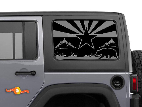 Calcomanía de oso y estrella de California para diseño de ventana trasera de Jeep Wrangler
