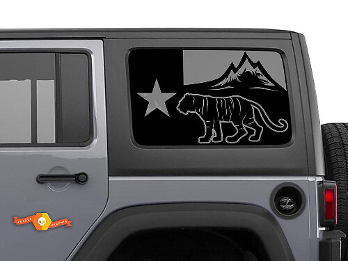 Calcomanía de vinilo para ventana lateral con bandera de Texas y tigre para Jeep Wrangler 2007-2019