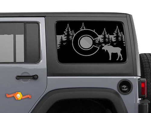 Calcomanía de vinilo para ventana lateral con bandera de Colorado y alce para Jeep Wrangler 2007-2019