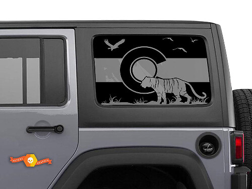 Calcomanía Vinilo de Ventana Lateral Tigre con Bandera de Colorado para Jeep Wrangler 2007-2019