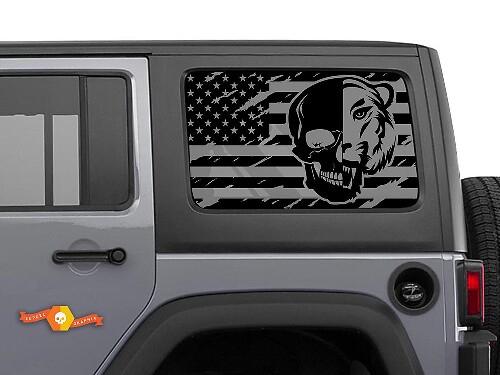 Pegatina adhesiva de parabrisas de calavera con bandera de EE. UU. y tigre Hardtop para Jeep Wrangler Rubicon JKU JLU 2007-2019 o Tacoma 4Runner Tundra Charger Challenger
