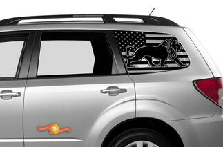 Calcomanía de ventana lateral trasera León de bandera de EE. UU. para cualquier automóvil
