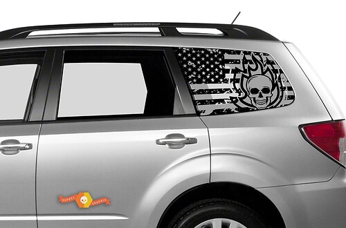 Suba Ascent Forester ventana lateral bandera americana calavera destruida llama calcomanía
