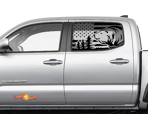 Kit de vinilos adhesivos para ventana lateral trasera Bear Forest con bandera de EE.UU. para Toyota Tacoma