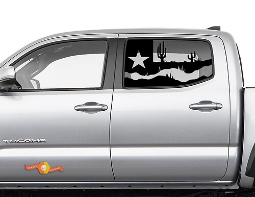Calcomanía de vinilo para ventana lateral con paisaje desértico y bandera de Texas para Toyota Tacoma