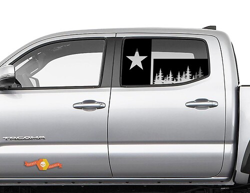 Calcomanía adhesiva de vinilo para ventana lateral con paisaje forestal y bandera de Texas para Toyota Tacoma